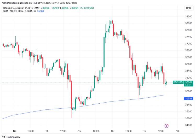 11 月 18 日：比特币（BTC）继续反弹至 36,500 美元，山寨币涨跌互现